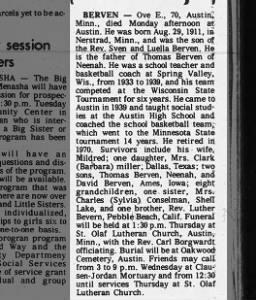 Obituary for Ove BERVEN E.t