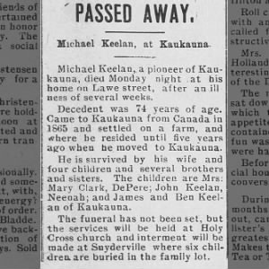 Michael Keelan Obituary 1908